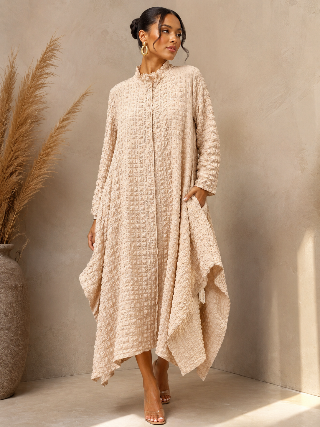 Ivory Elegance Textured Zip Dress
