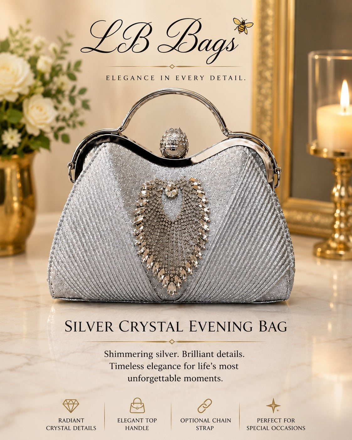 Silver Crystal Evening Bag