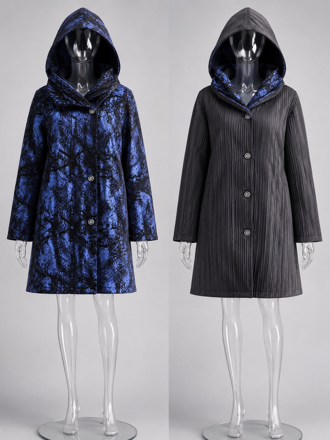 Midnight Bloom Reversible Hooded Raincoat