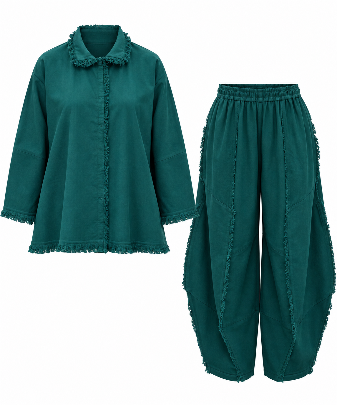 Deep Teal Sculpted Fringe Pant